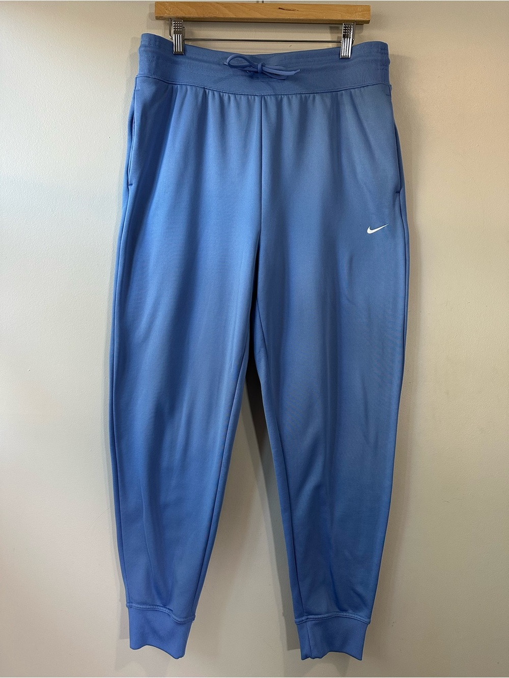 Nike Womens Therma Fit Polar Blue Athletic Joggers White Swoosh Active Size L